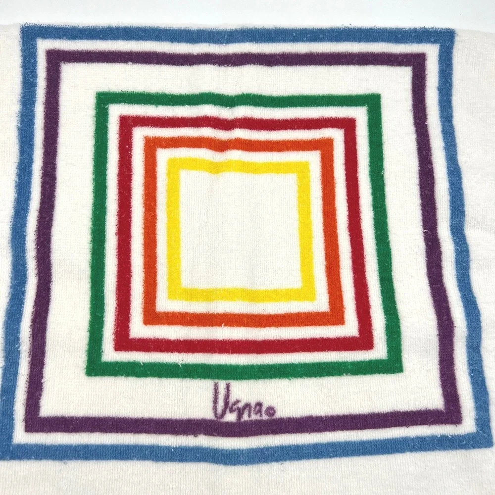 Vintage Set Vera Neumann Hand Towels Rainbow Concentric Squares MCM USA 15x25